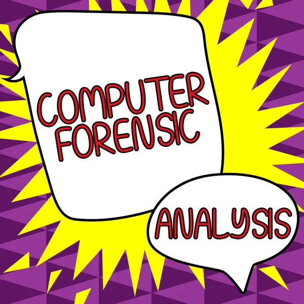 Writing displaying text Computer Forensic Analysis, Word Written on evidence found in computers and storage media
