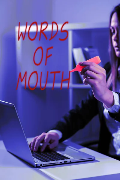 Conceptual caption Words Of Mouth, Business approach simple statement can help heal hurt or harm someone