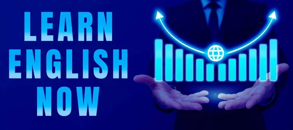 テキストを表示する文章を書く Learn English Now Conceptとは英語の知識や技能を獲得または習得することです — ストック写真