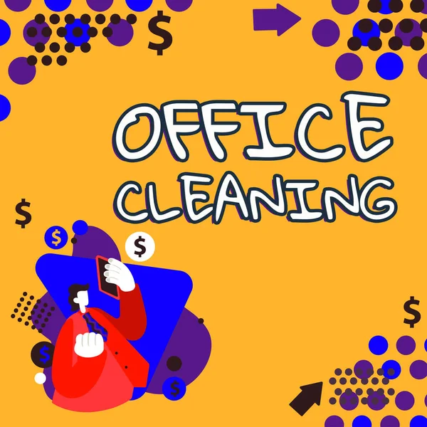 インスピレーションを示すテキストオフィスの清掃 概念的な写真オフィスビルの内部を清掃する行為またはプロセス — ストック写真
