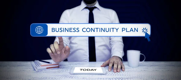 Podepsat Zobrazení Business Continuity Plan Konceptuální Fotografie Vytváření Systémů Prevence — Stock fotografie