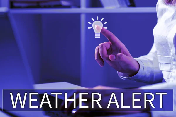 Sinal Texto Mostrando Alerta Meteorológico Conceito Negócio Alerta Urgente Sobre — Fotografia de Stock