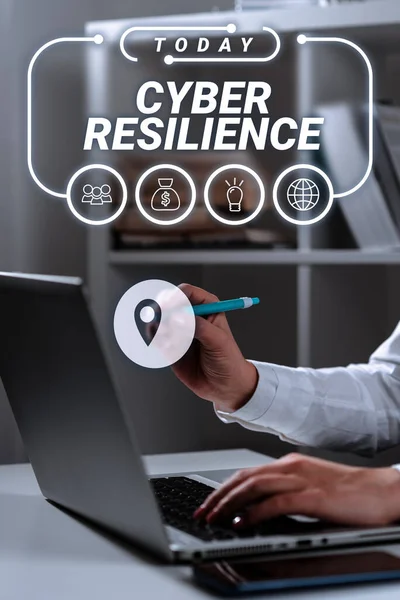 Texto Que Presenta Cyber Resilience Internet Concept Medida Bien Que —  Fotos de Stock