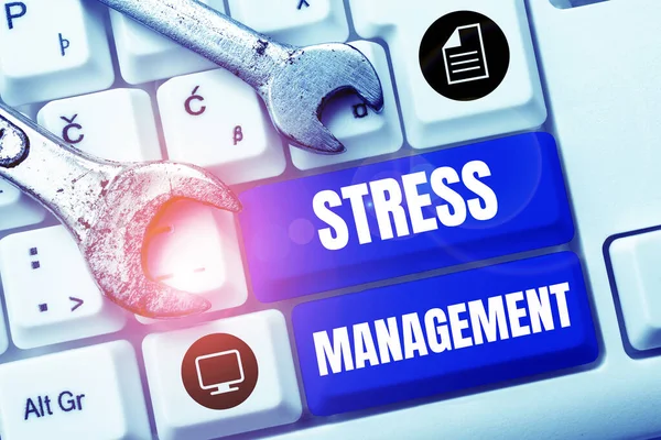 스트레스 관리를 텍스트 스트레스를 줄이는 사고의 개념적 — 스톡 사진