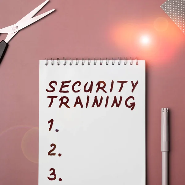 Znak Tekstowy Pokazujący Szkolenie Zakresie Bezpieczeństwa Koncepcja Oznacza Zapewnienie Szkolenia — Zdjęcie stockowe