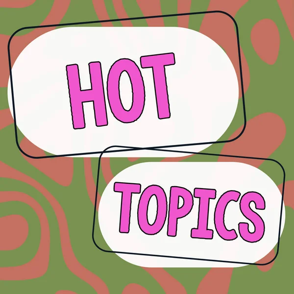 Tekst Bijschrift Presenteren Hot Topics Woord Geschreven Onderwerp Dat Veel — Stockfoto