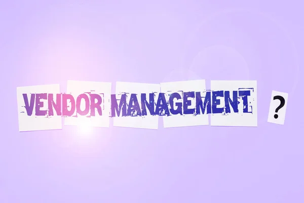 Hand Writing Sign Vendor Management Concept Meaning Activities Included Researching — Stock Photo, Image