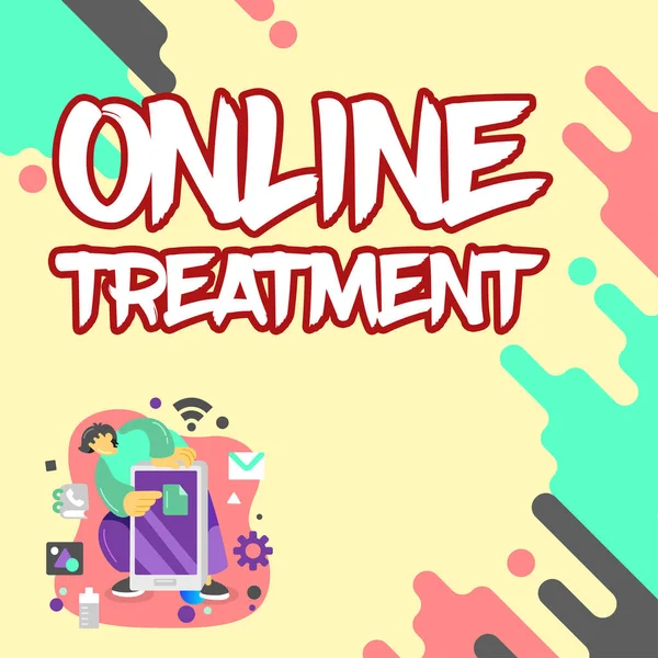 オンライン治療を紹介するテキストキャプション インターネットを介して精神保健カウンセリングの配信のための単語 — ストック写真