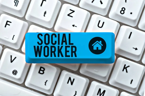 概念说明社会工作者 因特网概念援助 来自收入不足或没有收入的国家人员 — 图库照片