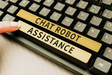 Sohbet Robot Yardımı, İş Konseptini gösteren metin işareti müşteri hizmetleri sorularını yanıtlıyor ve yardım sağlıyor