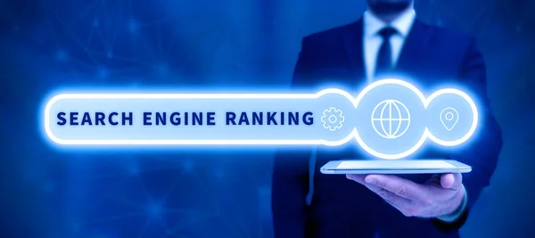 stock image Inspiration showing sign Search Engine Ranking, Business showcase Rank at which site appears in the search engine query