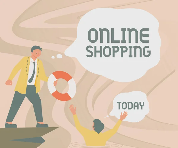 Εγγραφή Εμφάνισης Κειμένου Online Shopping Business Concept Καταναλωτές Αγοράζουν Απευθείας — Φωτογραφία Αρχείου