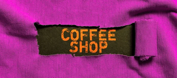 コーヒーショップを示すテキストサイン ビジネスコンセプトコーヒーと軽食を提供する小さなインフォーマルレストラン — ストック写真