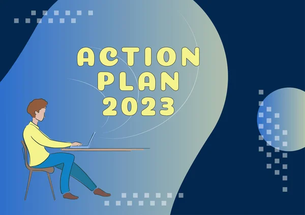 Χειρόγραφο Υπογράψει Σχέδιο Δράσης 2023 Επιχειρηματική Επισκόπηση Πρόκληση Ιδέες Στόχοι — Φωτογραφία Αρχείου