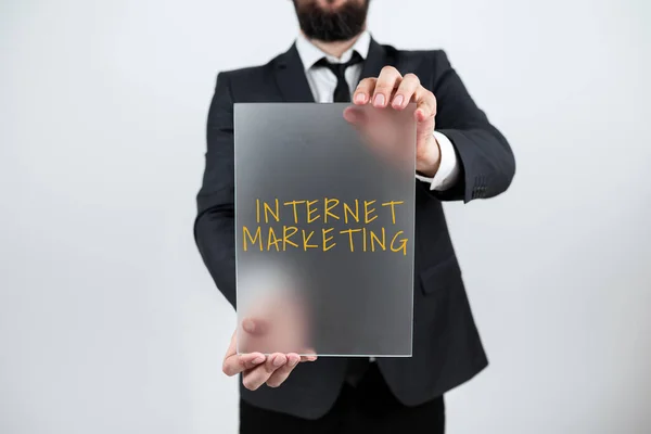 Sinal Texto Mostrando Internet Marketing Foto Conceitual Comércio Online Networking — Fotografia de Stock