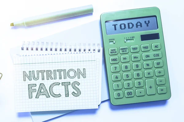 Koncepcionális Kijelző Táplálkozási Tények Szó Írt Részletes Információkat Egy Élelmiszer — Stock Fotó