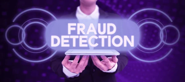Sinal Texto Mostrando Detecção Fraude Conceito Que Significa Identificação Fraude — Fotografia de Stock