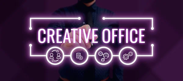 Tanda Teks Yang Menunjukkan Kantor Kreatif Konsep Internet Setiap Kantor — Stok Foto