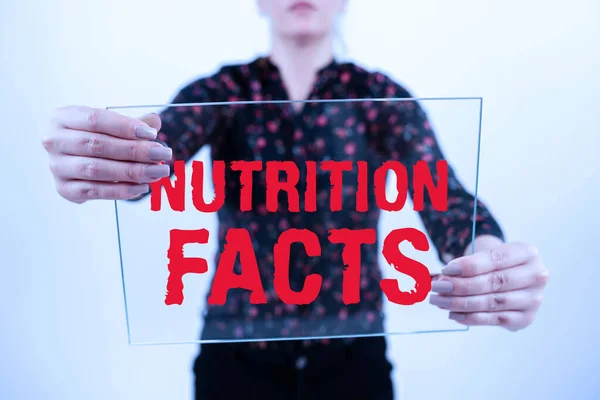 Podpis Koncepcyjny Odżywianie Fakty Pomysł Biznes Szczegółowe Informacje Żywności Jest — Zdjęcie stockowe