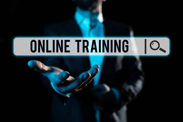 Podpis Tekstowy Prezentujący Szkolenia Online Business Showcase Szkolenia Komputerowe Odległość — Zdjęcie stockowe