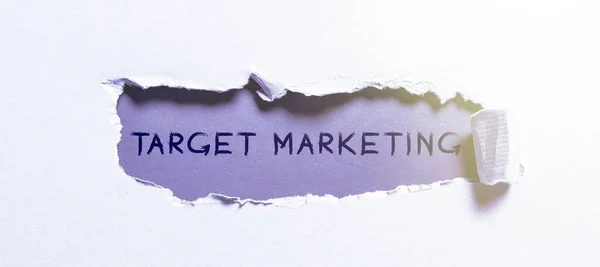 显示目标营销 业务方法 市场细分 目标客户选择的文字标志 — 图库照片