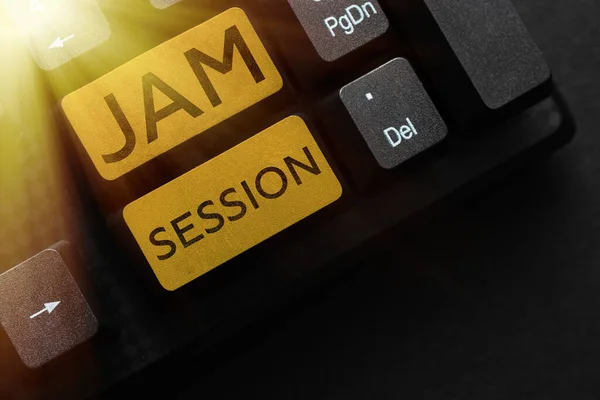 Text sign showing Jam Session, Business showcase impromptu performance by a group of musicians