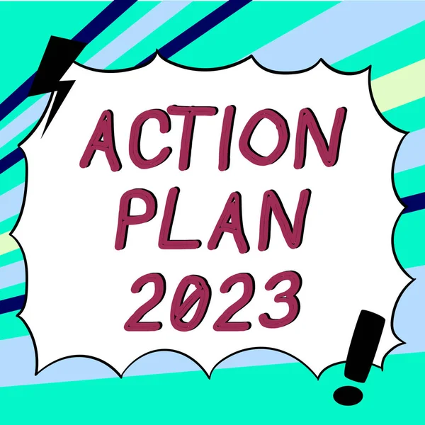 Szöveg Felirat Bemutatása Cselekvési Terv 2023 Üzleti Áttekintés Kihívás Ötletek — Stock Fotó