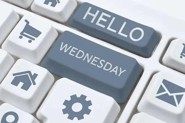 Κείμενο Λεζάντα Παρουσίαση Hello Wednesday Business Showcase Hump Day Μέση — Φωτογραφία Αρχείου