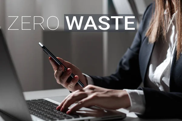 Ручний Знак Запису Zero Waste Бізнес Огляд Промислової Відповідальності Включає — стокове фото