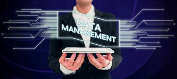 Bildunterschrift Data Management Word Für Disziplinen Zusammenhang Mit Der Verwaltung — Stockfoto