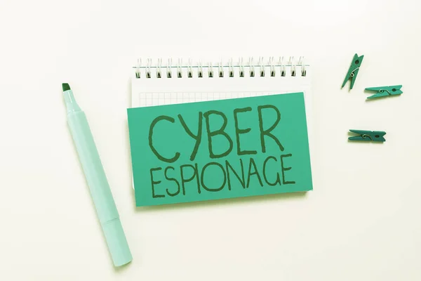 Escrevendo Exibindo Texto Cyber Espionagem Palavra Para Obtenção Segredos Informações — Fotografia de Stock