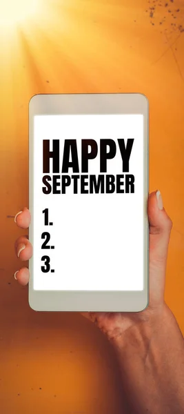 Tekst Pisma Happy September Internet Concept Powitanie Radość Może Przynieść — Zdjęcie stockowe