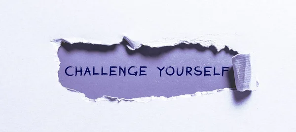 Inspirációt Bemutató Szöveg Challenge Yourself Internet Concept Overcome Confidence Erős — Stock Fotó