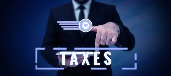 Sinal Texto Mostrando Impostos Contribuição Visão Geral Negócios Para Receita — Fotografia de Stock