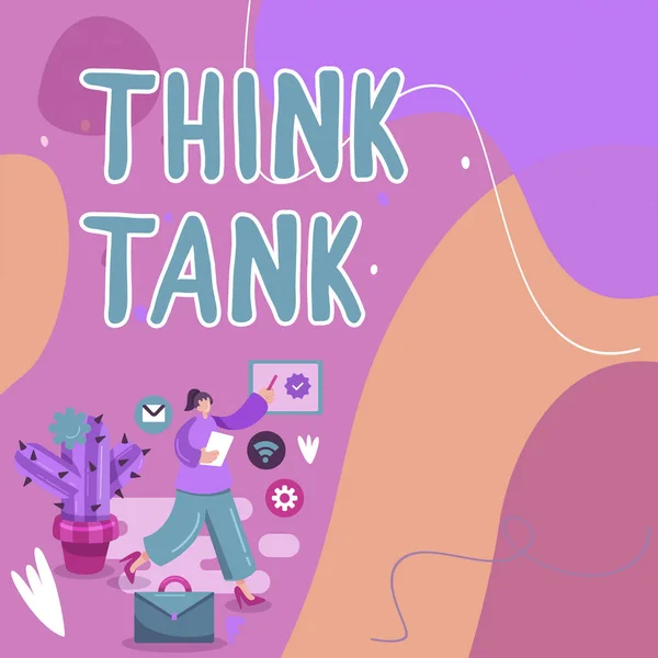 Textová Značka Ukazující Think Tank Koncepce Znamenající Myšlení Inovativních Hodnotných — Stock fotografie