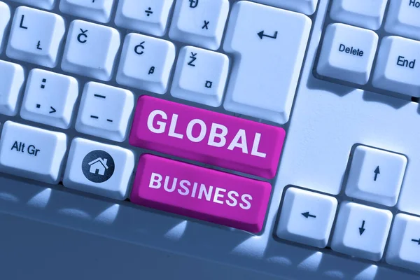 Bildunterschrift Global Business Vorzeigeunternehmen Der Wirtschaft Das Niederlassungen Vielen Ländern — Stockfoto