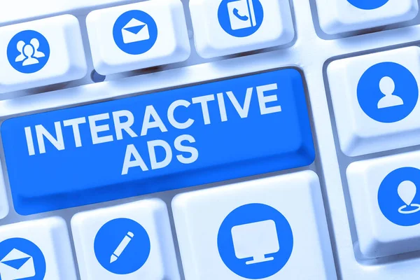 Konceptuell Visning Interaktiva Annonser Affärsidé Använder Interaktiva Medier För Att — Stockfoto