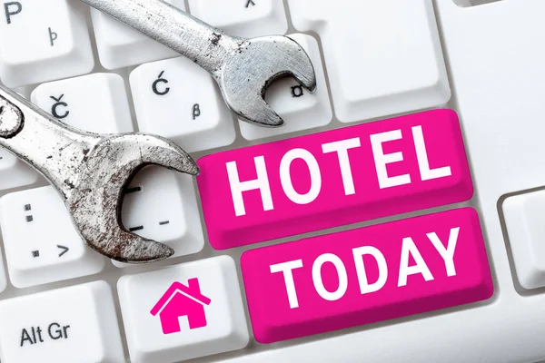 Handschrift Tekst Hotel Business Showcase Etablissement Dat Accommodatie Maaltijden Diensten — Stockfoto