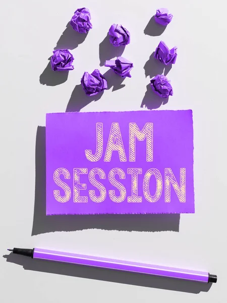 Hand writing sign Jam Session, Word for impromptu performance by a group of musicians