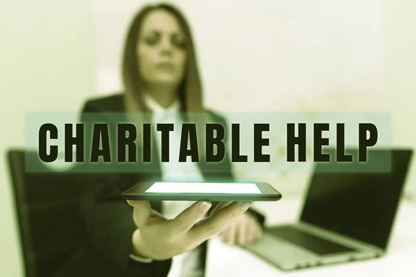 Legenda Conceitual Charitable Help Business Sistema Abordagem Dar Dinheiro Ajudar — Fotografia de Stock