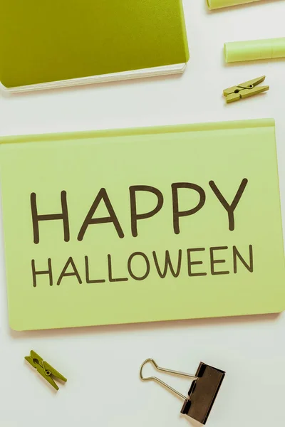 Sinal Escrita Mão Feliz Halloween Noite Aproximação Negócios Antes Dos — Fotografia de Stock