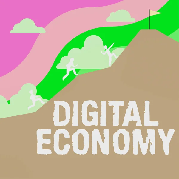 显示数字经济的文字符号 概念是指基于数字技术的经济活动 — 图库照片
