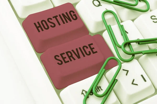 Inspiráció Mutató Jel Hosting Service Üzleti Koncepció Nyújt Szolgáltatásokat Honlapon — Stock Fotó