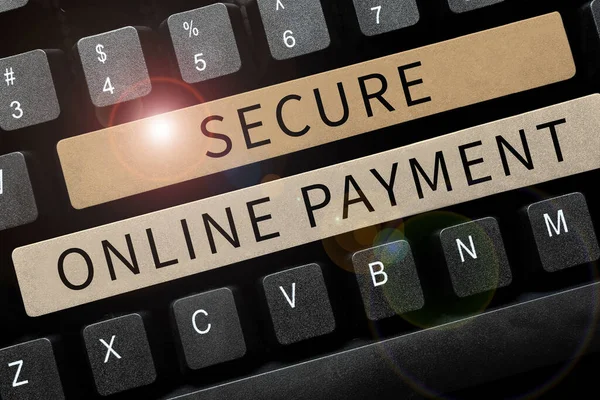 Szöveges Felirat Amely Bemutatja Biztonságos Online Fizetést Üzleti Megközelítést Védett — Stock Fotó
