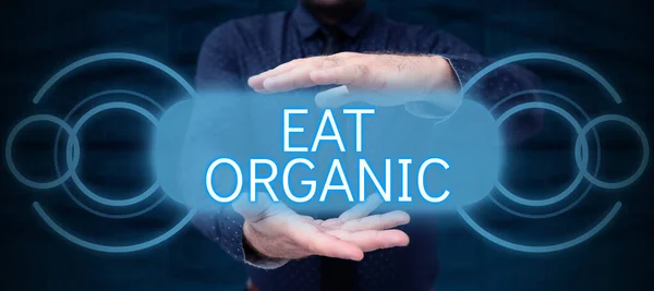 Hand Writing Sign Eat Organic Word Reduction Eating Sweets Διαβητικός — Φωτογραφία Αρχείου