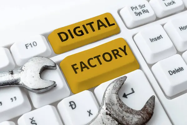 Jelzés Kijelző Digital Factory Business Kirakat Használja Digitális Technológia Működtetéséhez — Stock Fotó