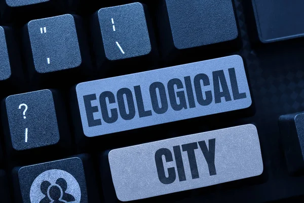 Tekst Znak Pokazujący Ekologiczne Miasto Internet Concept Osada Człowieka Wzorowana — Zdjęcie stockowe
