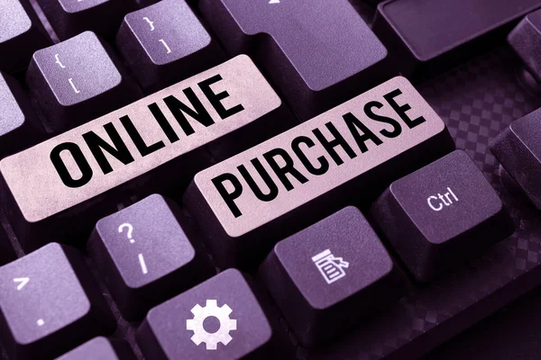 Teksti Kuvateksti Esittää Online Purchase Business Esittelee Kuluttajille Suoraan Ostaa — kuvapankkivalokuva