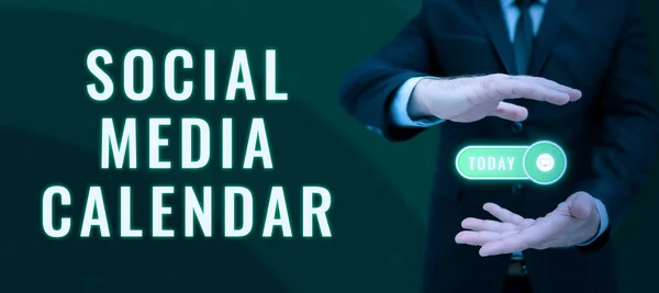 Bildunterschrift Präsentation Des Social Media Kalenders Business Overview Apps Die — Stockfoto