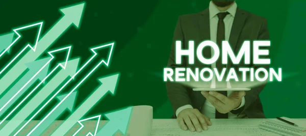 Text Bildtext Presenterar Home Renovering Begreppet Mening Process För Renovering — Stockfoto